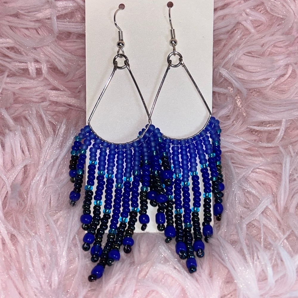 Elegant Blue Beaded Earrings